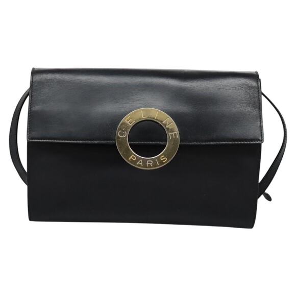 CELINE Circle Shoulder Bag Leather Black Gold - Picture 2 of 13
